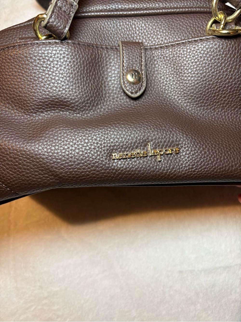 Nanette Lepore Brown Pebbled Leather Shoulder Bag with Gold Hardware
